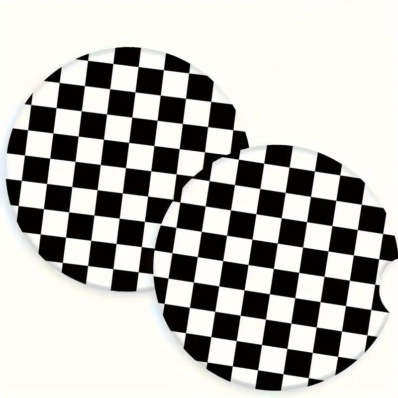 Checkered Print Car Coasters