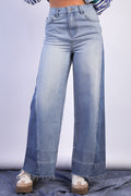 Very Jean Wide Leg Color Block Washed Denim Jean