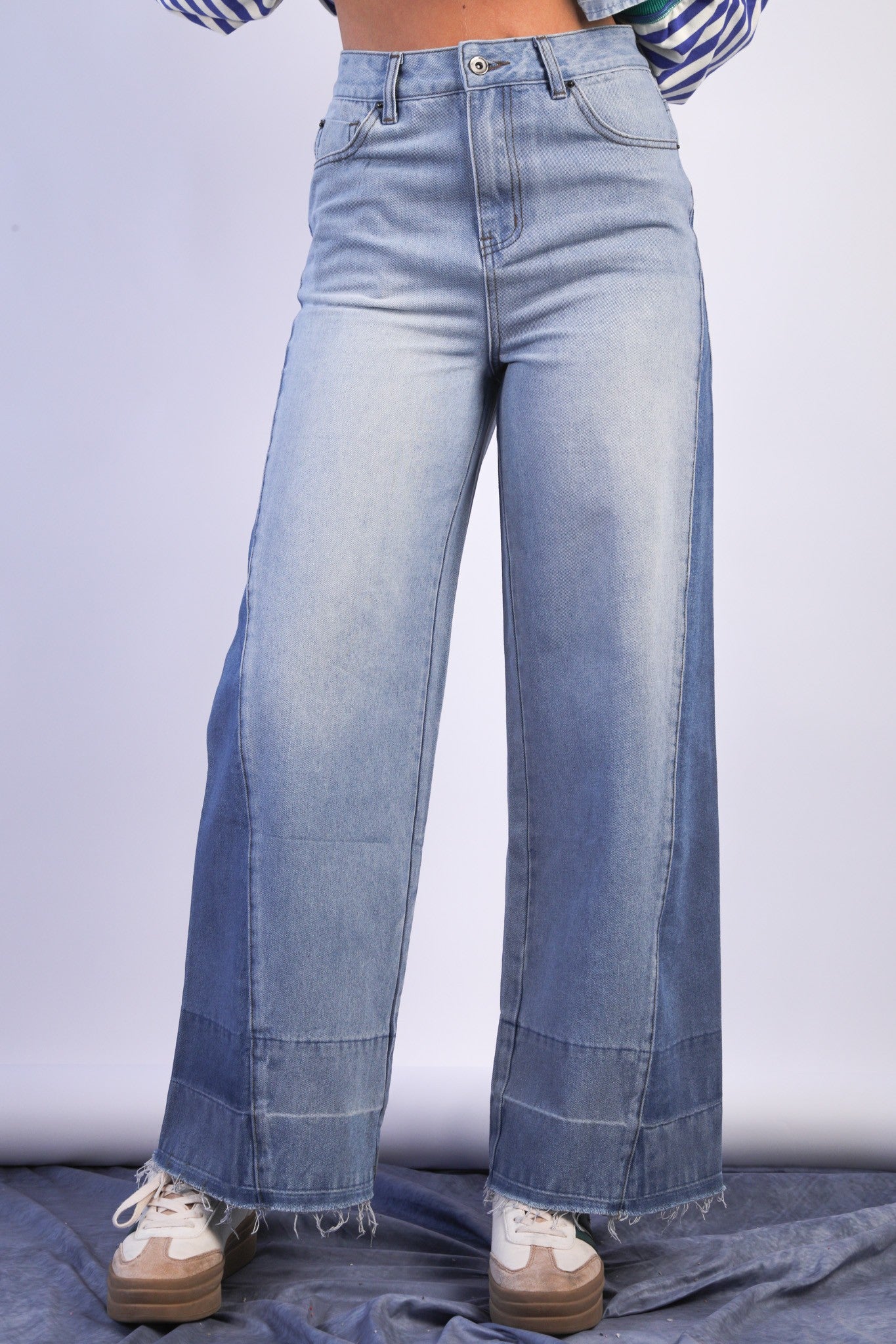 Very Jean Wide Leg Color Block Washed Denim Jean