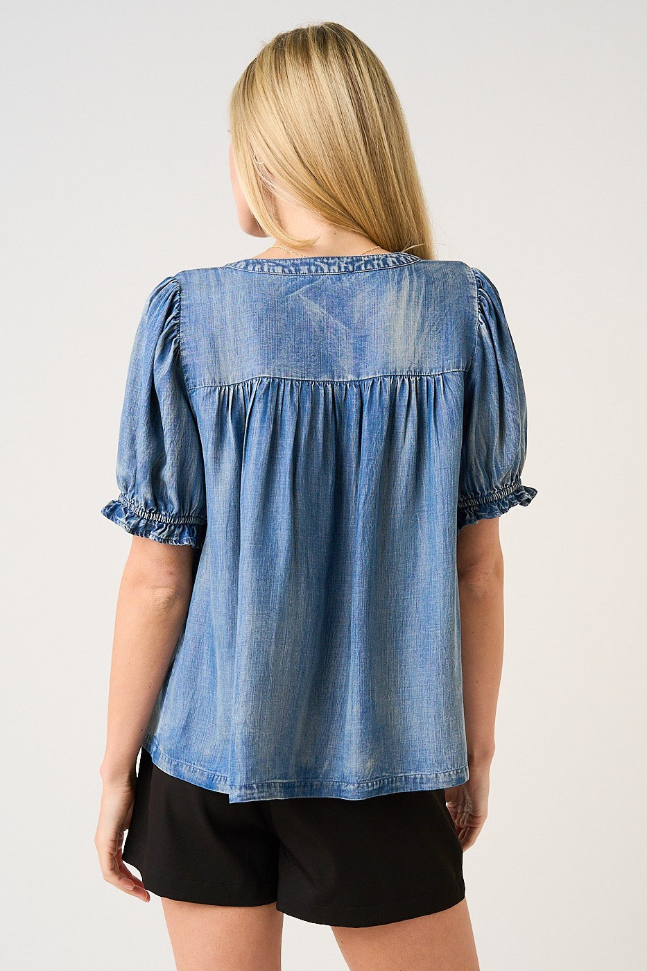 Chambray Ruffle Blouse