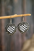 Checkered Heart Studded Trim Vintage Earrings