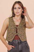 Leopard Front Tie Vest