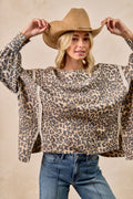 Leopard Print Oversized Waffle Thermal Sweatshirt