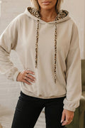 Leopard Contrast Drawstring Hood Loose Hoodie