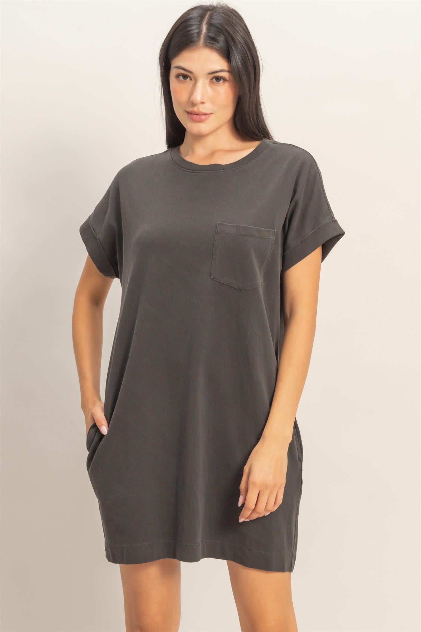 Short Sleeve Shirt Round Neck Mini Dress