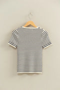 Ribbed Short Sleeve Striped Knit Top