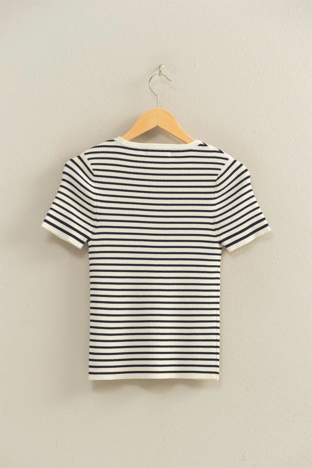 Ribbed Short Sleeve Striped Knit Top
