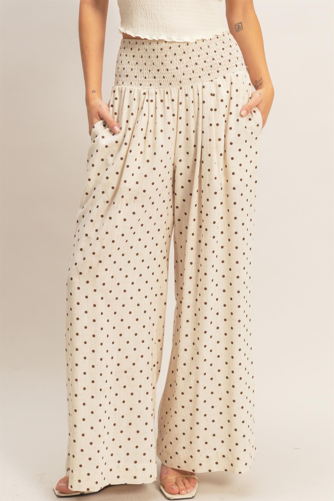 Polka Dot Elastic Wide-Leg Pants