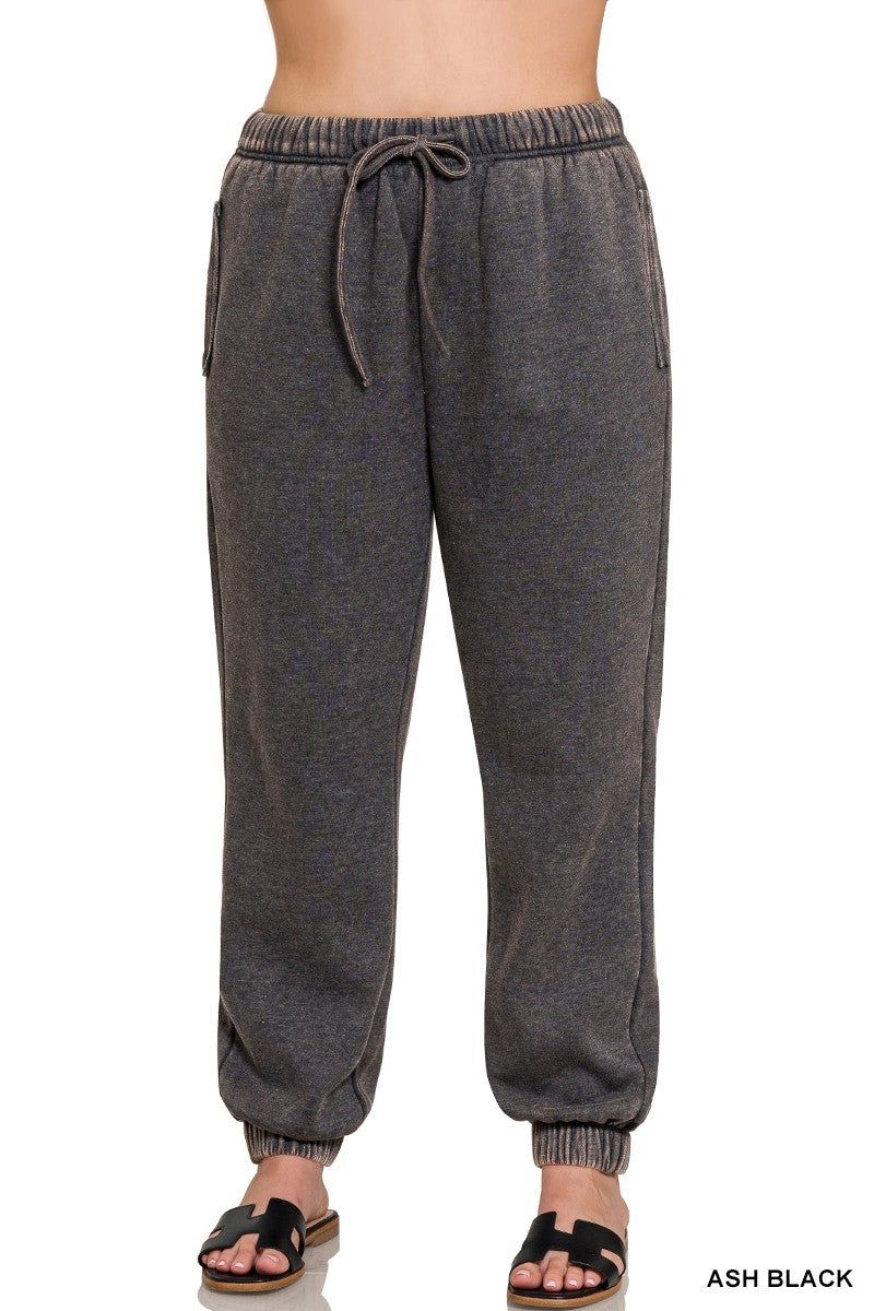 Plus Acid Wash Fleece Sweatpants With Pockets