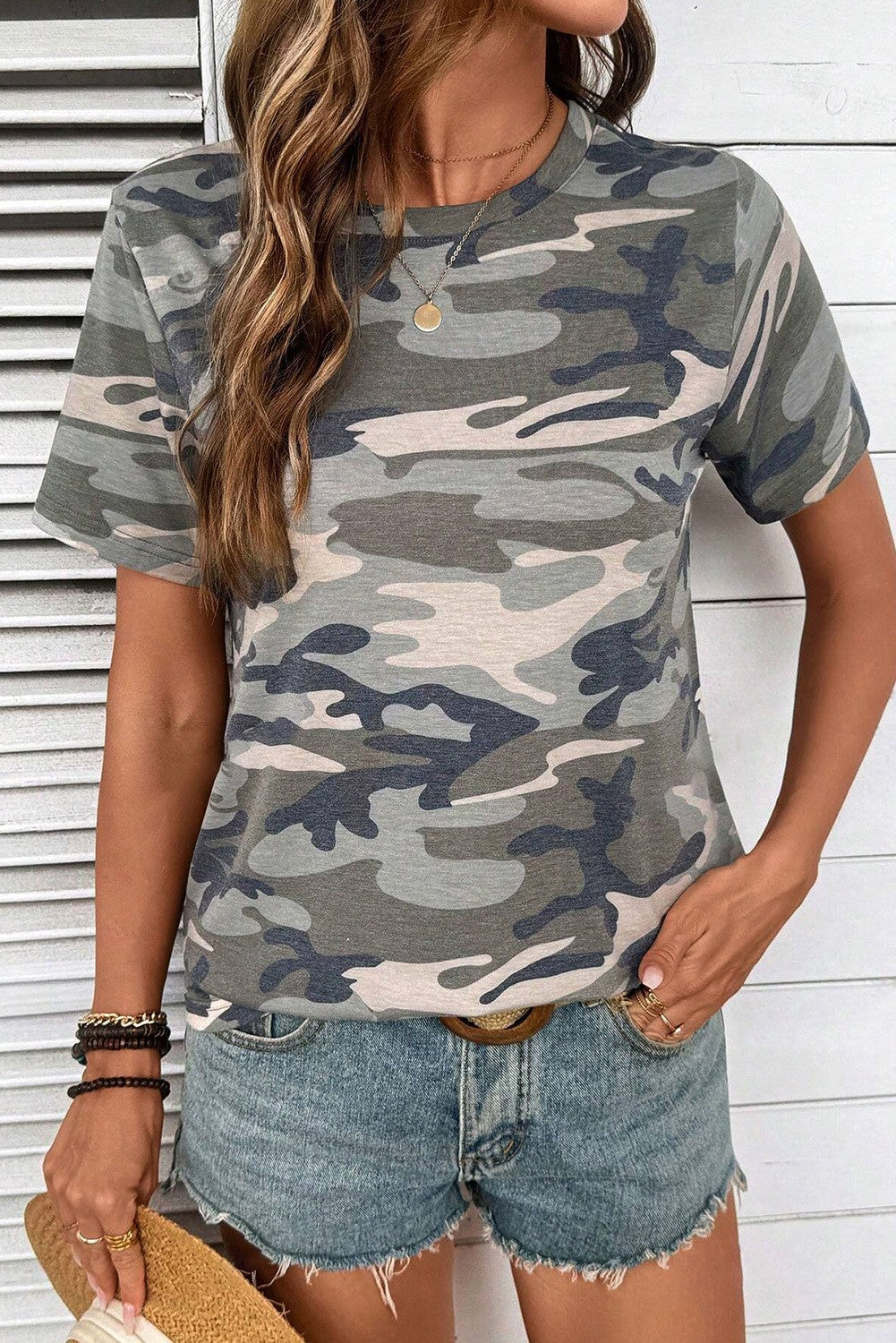 Camouflage Print Crew Neck T-Shirt
