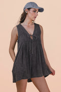 Mineral Washed Pleated Romper