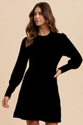 Long Puff Sleeve Sweater Mini Flare Dress