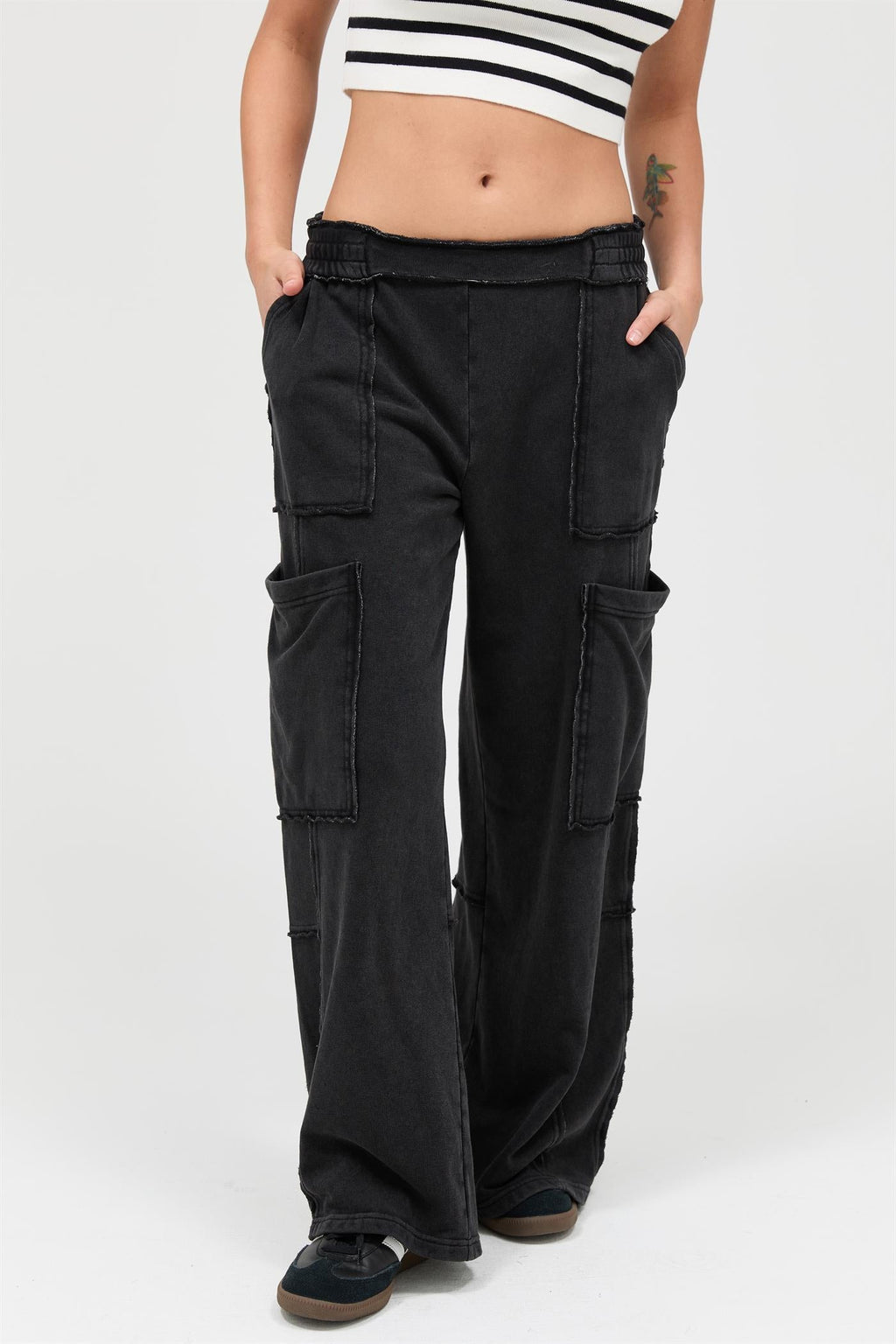 Mineral Wash Wide Leg Cargo Sweatpants