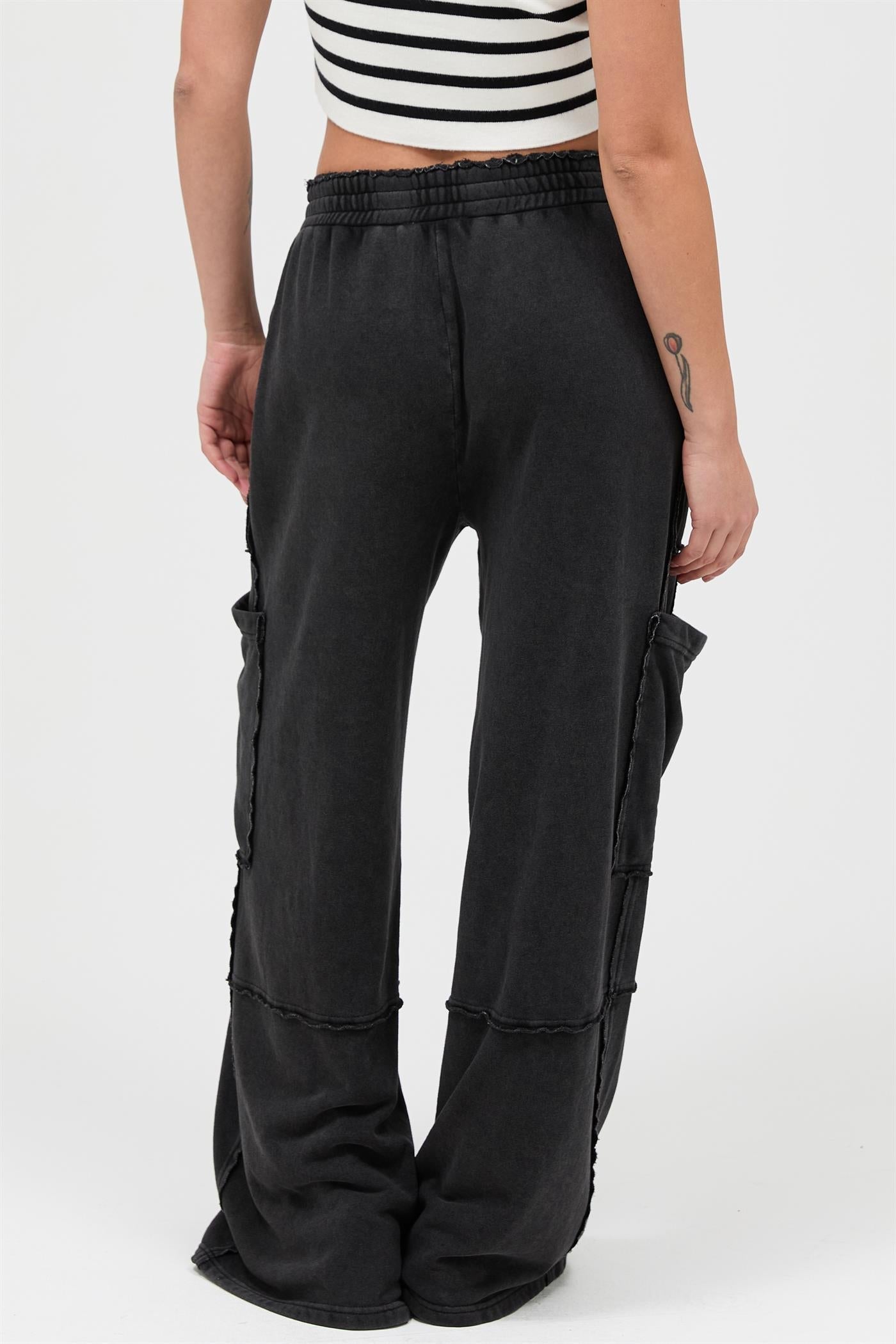 Mineral Wash Wide Leg Cargo Sweatpants