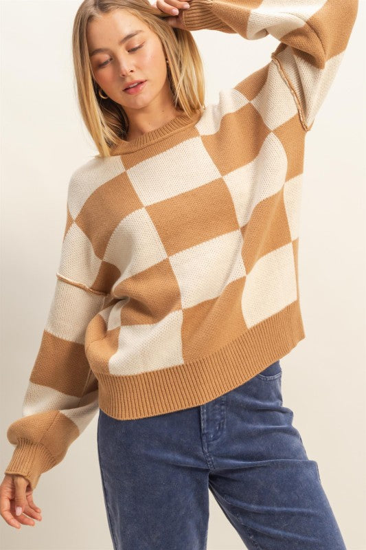 Checkered Knit Sweater