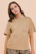 Mineral Washed Knit Top With Pocket